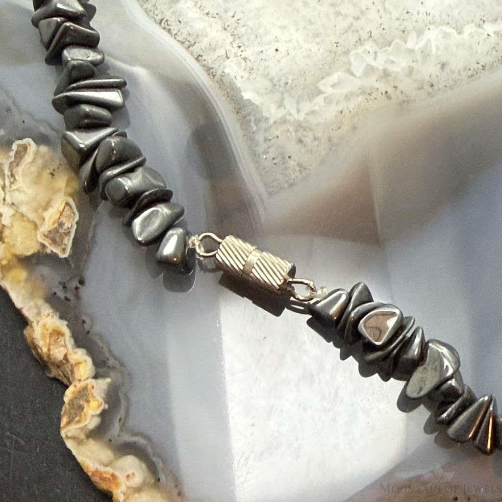 Sterling Silver Hematite & Malachite Beaded 18" Necklace For Women