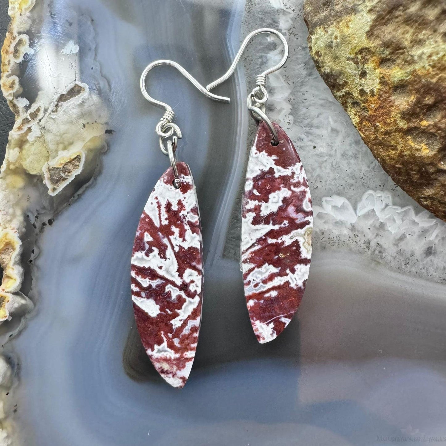 Sterling Silver Half-moon Red River Jasper Slab Dangle Earrings For Women #235