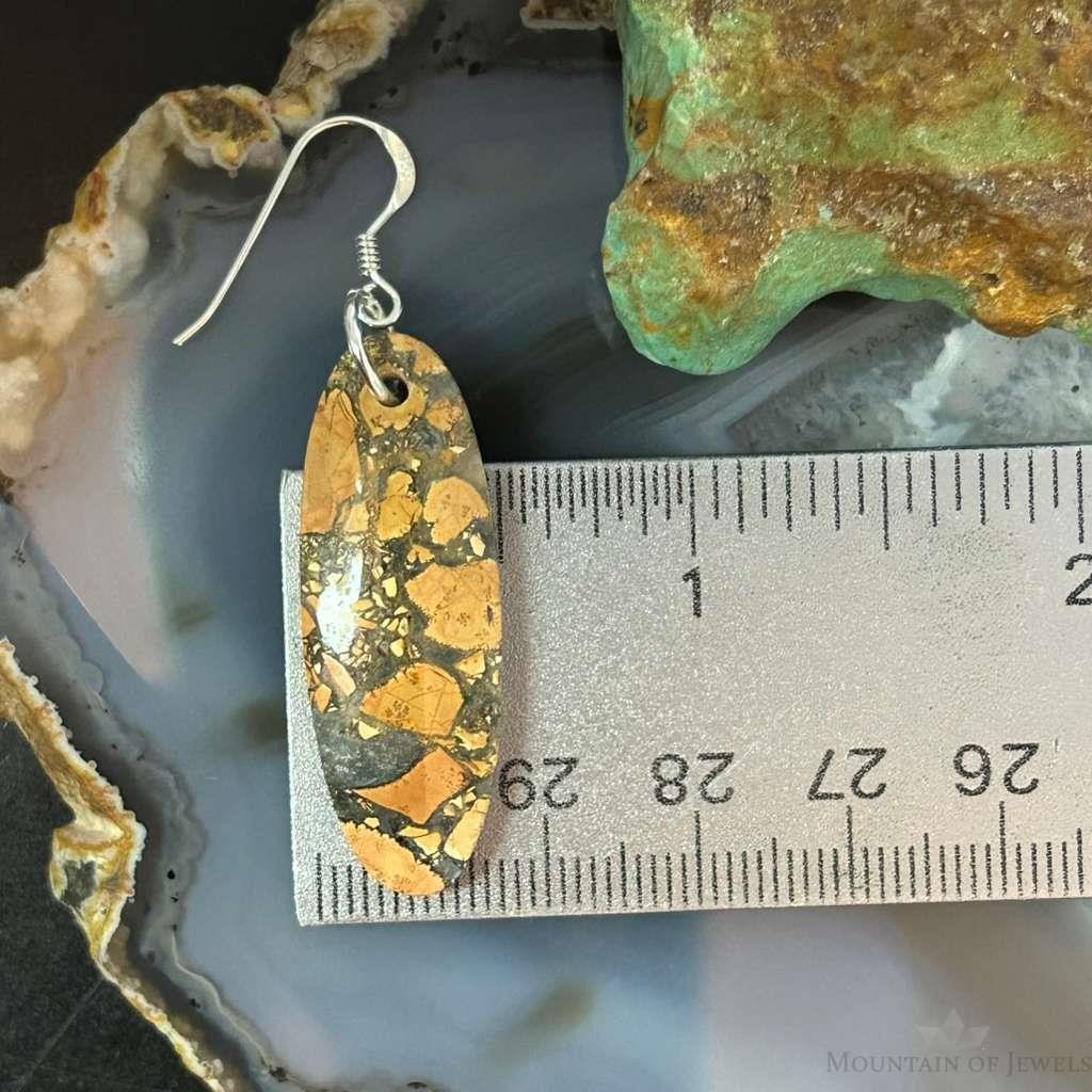 Sterling Silver Oval Maligano Jasper Slab Dangle Earrings For Women #512
