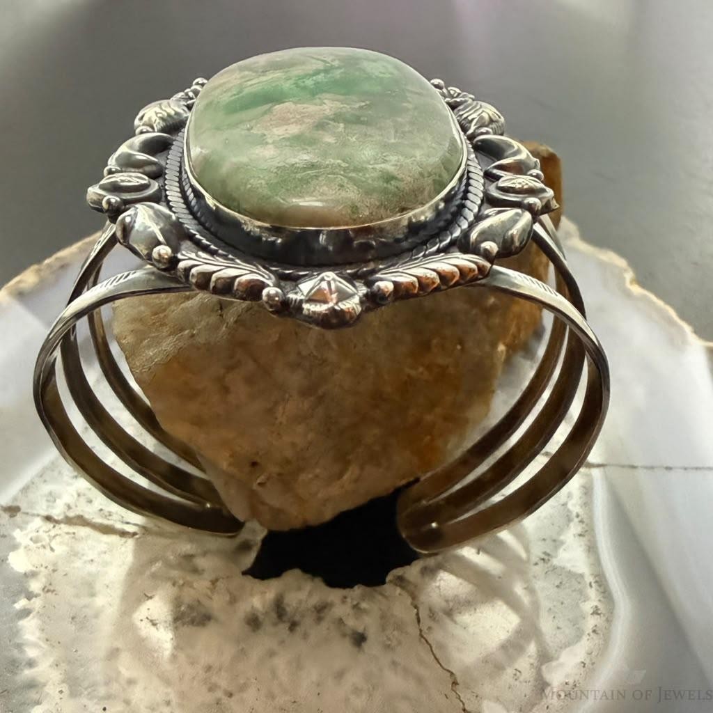 Sterling Silver Southwestern Style Large Oval Variscite Bracelet For Women