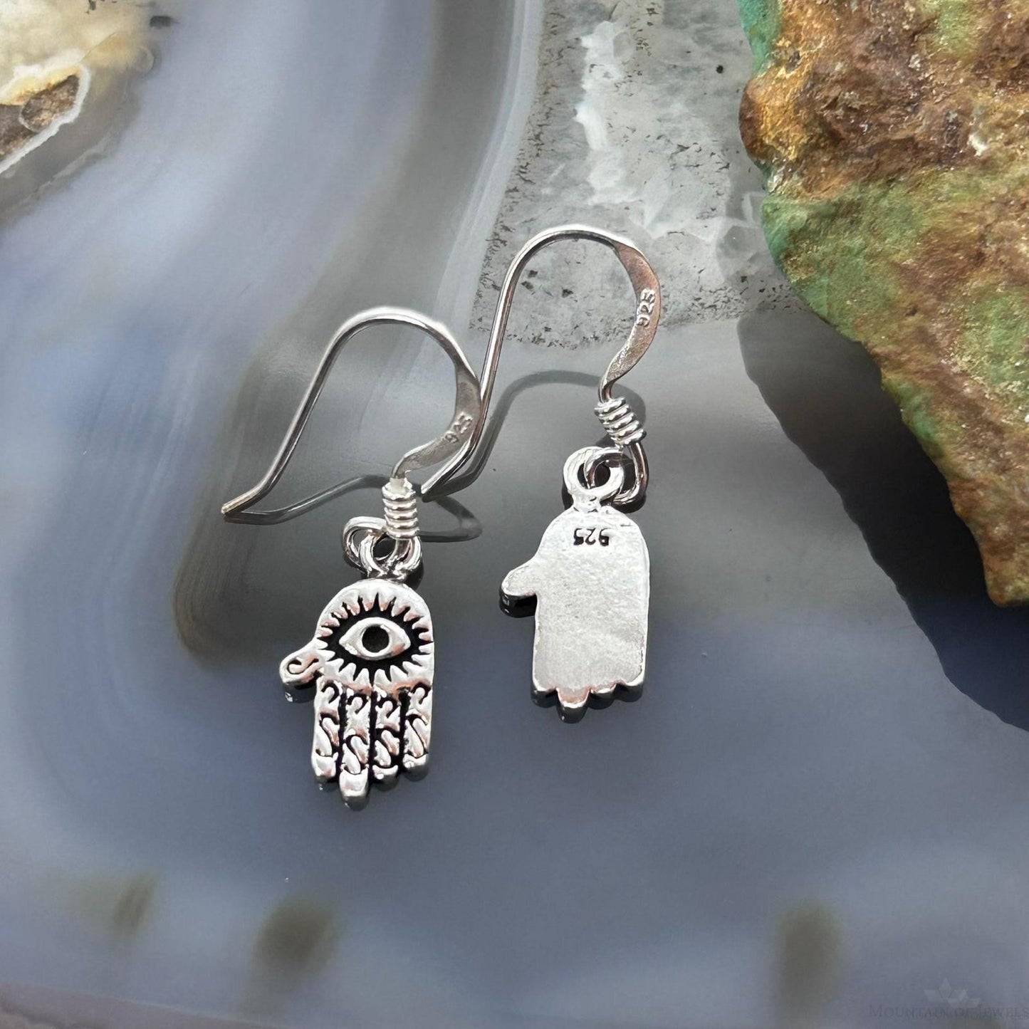 Sterling Silver Hamsa with Evil Eye Fashion Dangle Earrings For Women
