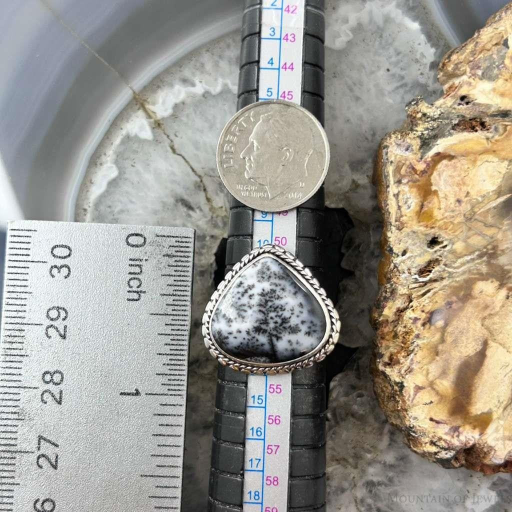 Sterling Silver Southwestern Style Wide Teardrop Dendrite Agate Ring Size 6.5 For Women