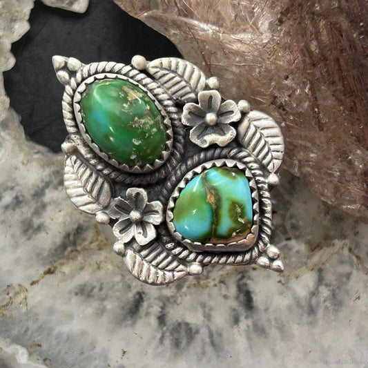 Sterling Silver Southwestern Style 2 Sonora Gold Turquoise Adjustable Ring For Women