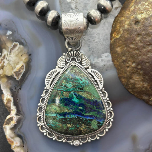 Sterling Silver Southwestern Style Triangle Chrysocolla Pendant For Women