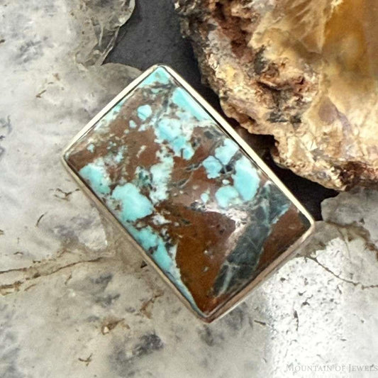 Sterling Silver Southwestern Style Rectangle Turquoise Ring Size 7.5 For Women