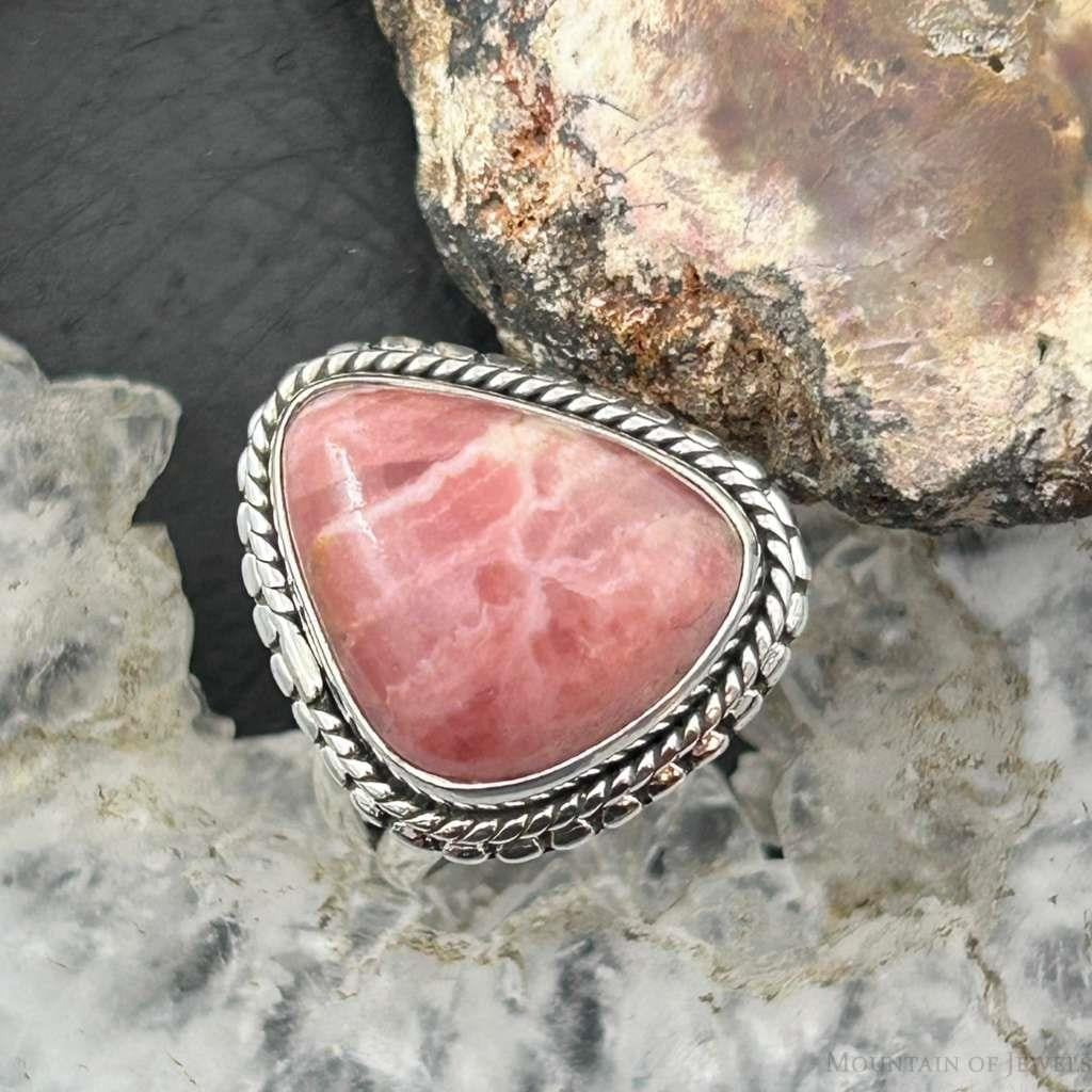 Sterling Silver Southwestern Style Triangle Rhodochrosite Ring Size 6 For Women