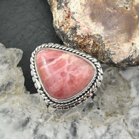 Sterling Silver Southwestern Style Triangle Rhodochrosite Ring Size 6 For Women