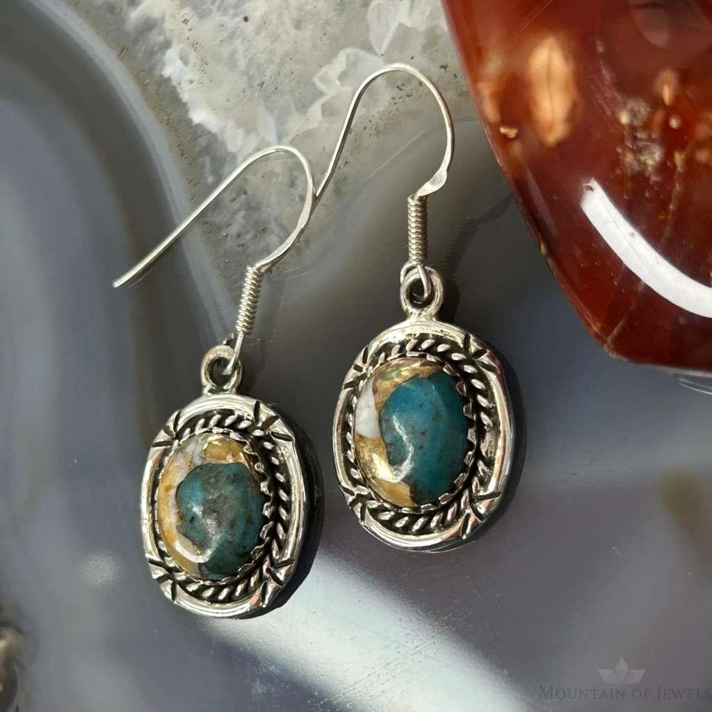Sterling  Silver Southwestern Style Spiny Oyster Turquoise Dangle Earrings For Women #1