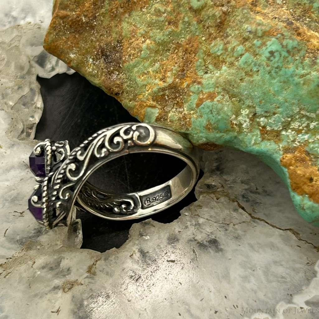 Carolyn Pollack Sterling Silver Faceted Amethyst Doublet Bypass Ring Size 8 For Women