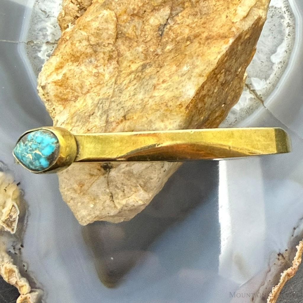 Vintage Native American Thick and Solid Brass Turquoise Bracelet For Women