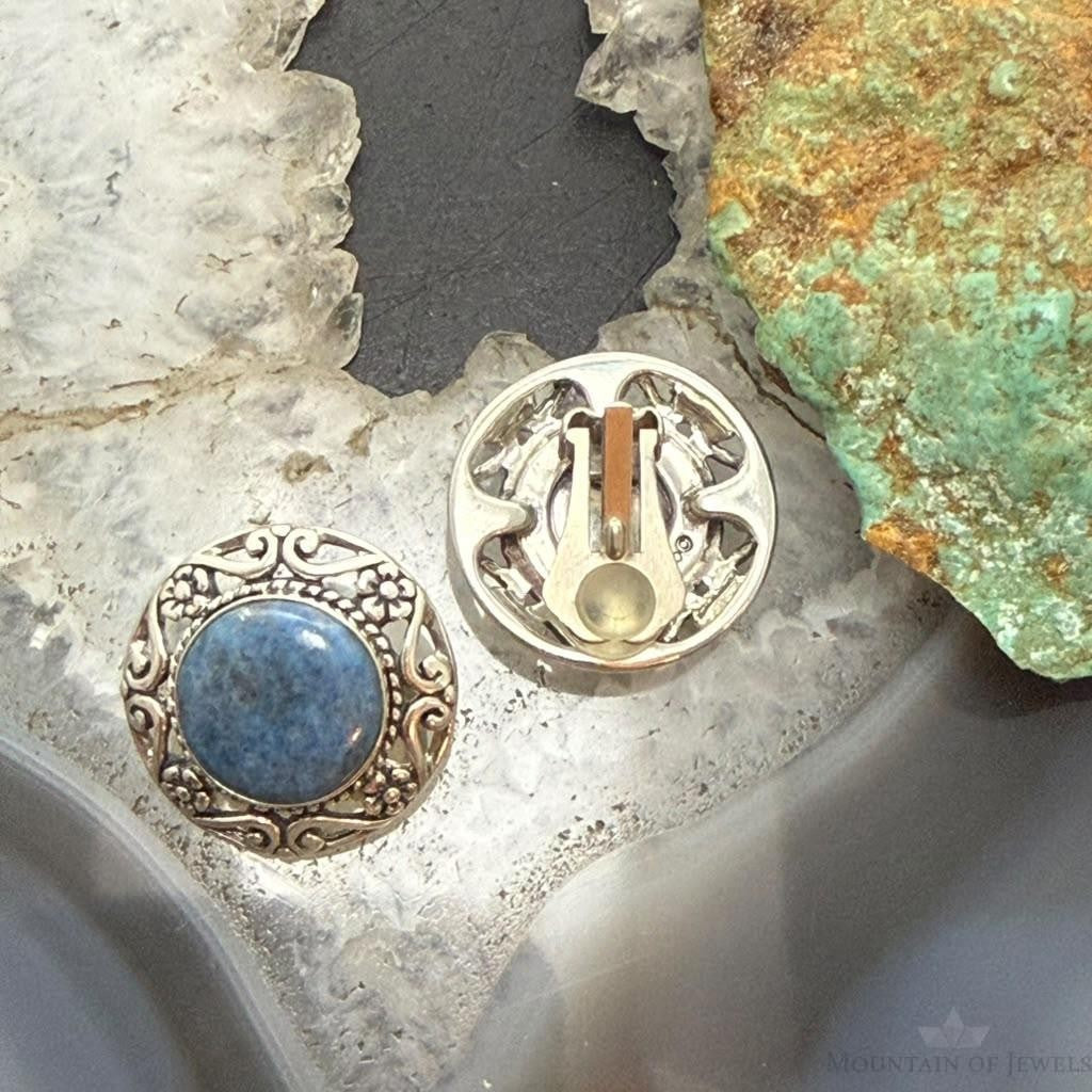 Carolyn Pollack Sterling Silver Round Denim Lapis Clip-On Stud Earrings For Women