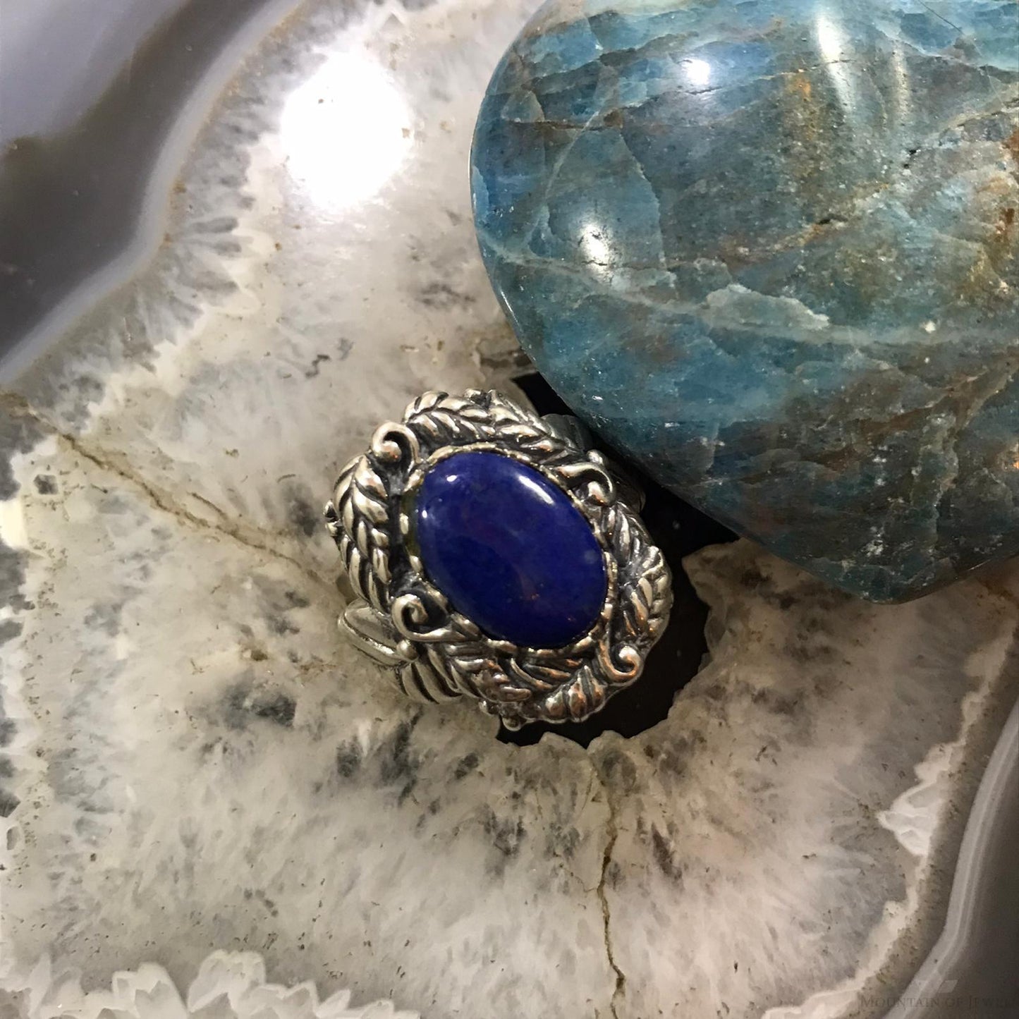 Carolyn Pollack Sterling Silver Oval Lapis Decorated Ring Size 10 For Women