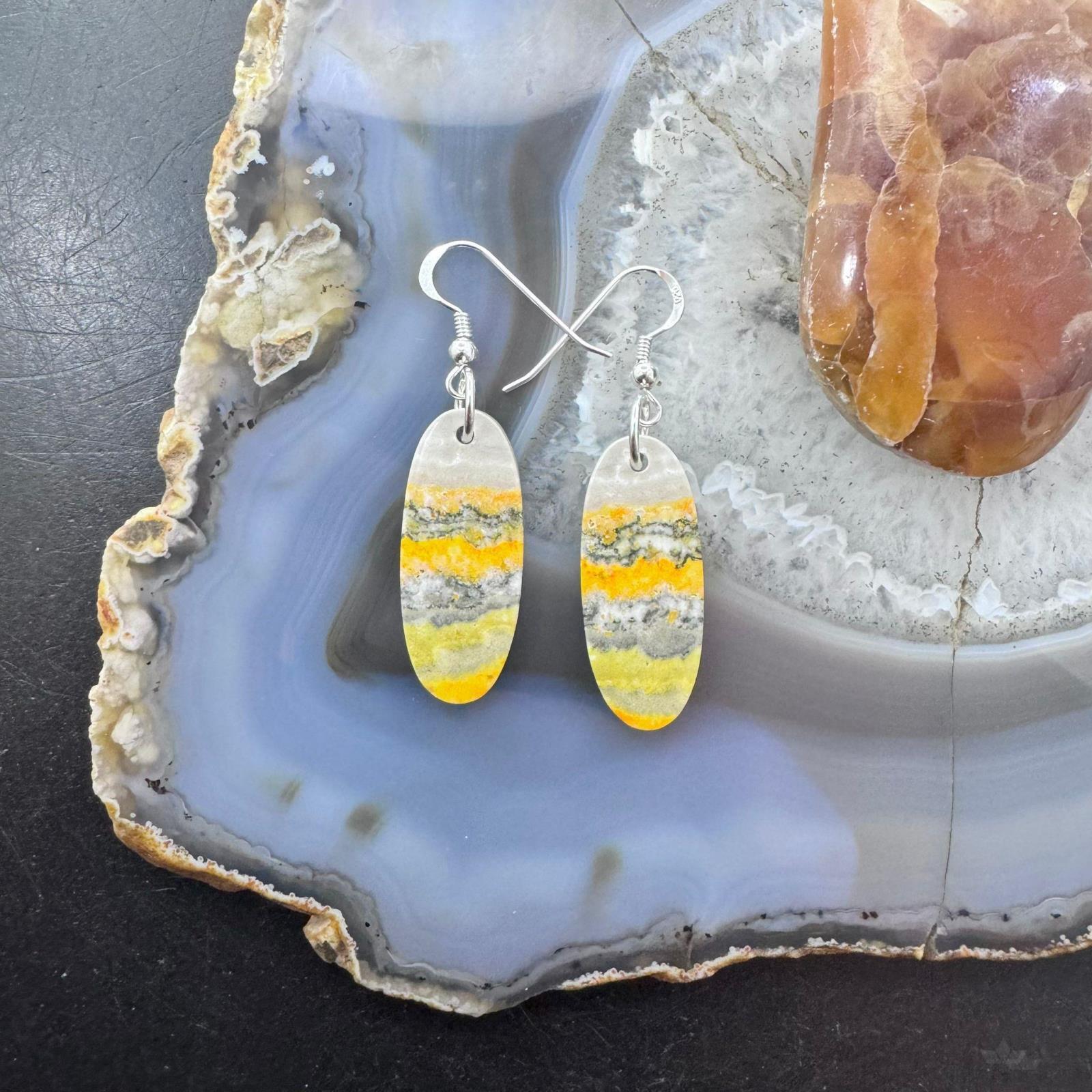 Native American Sterling Elongated Bumblebee Jasper Dangle Earrings For popular Women