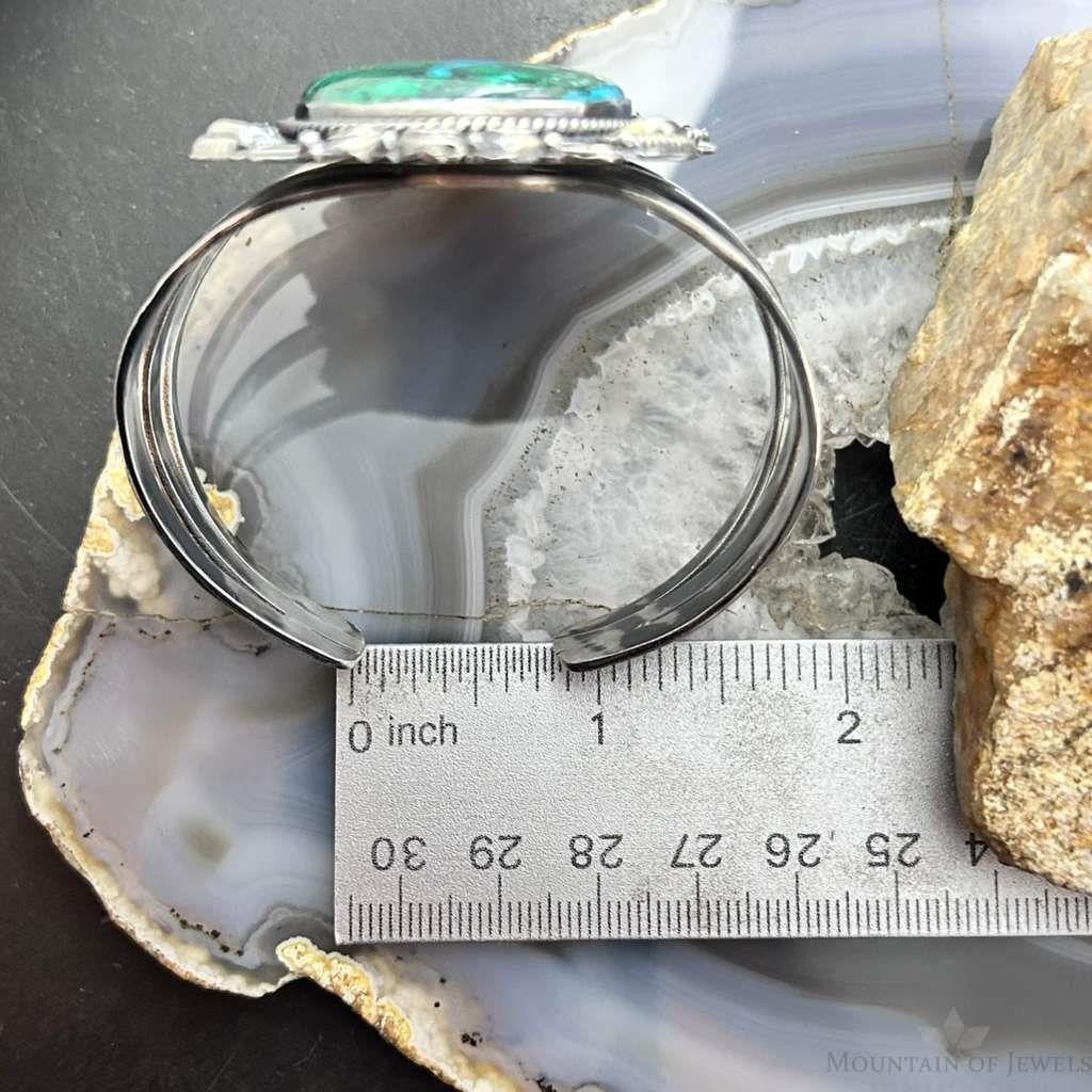 Sterling Silver Southwestern Style Large Oval Azurite Malachite Bracelet For Women