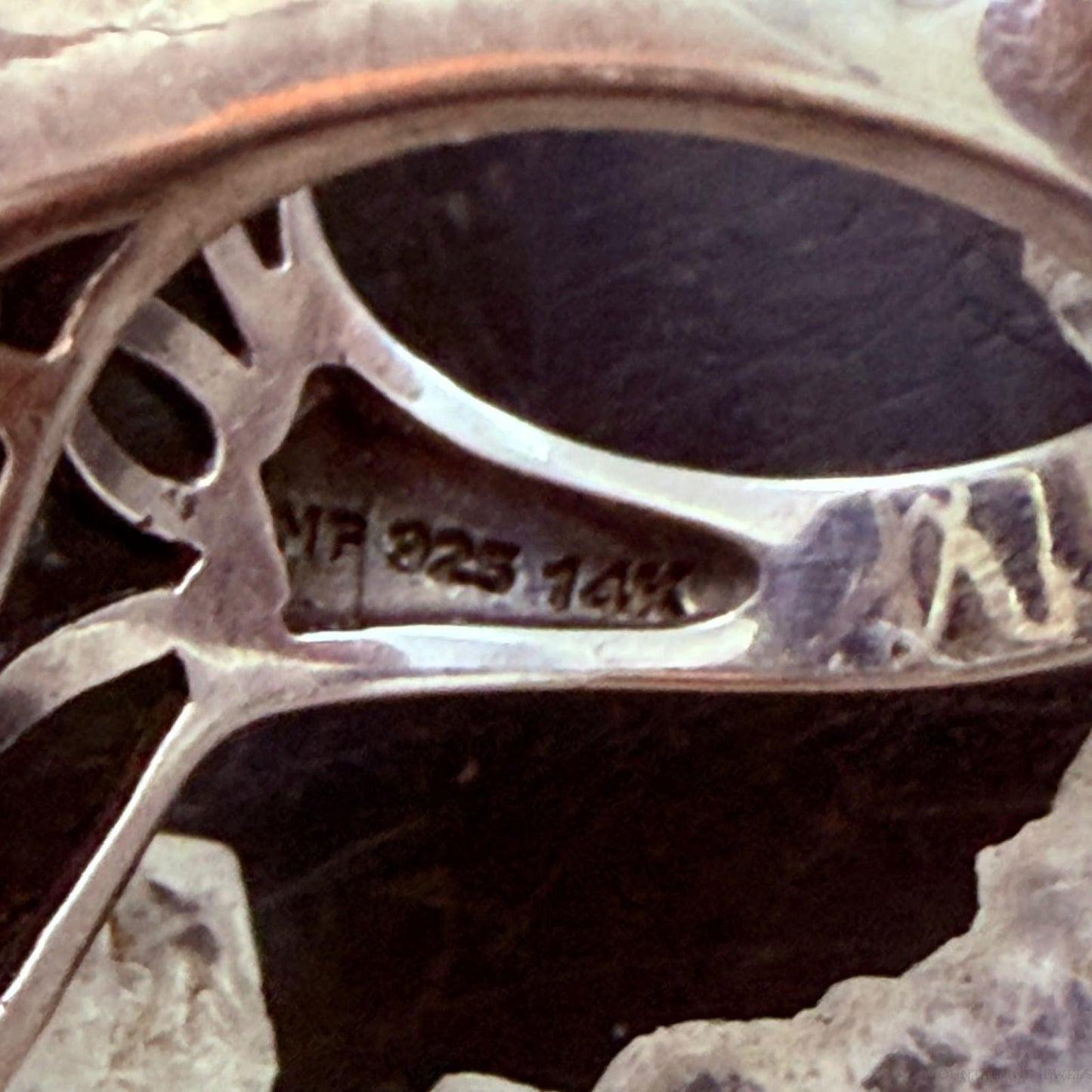 Sterling Silver & 14K Large Oval Jasper and Marcasite Fashion Ring Size 8 For Women