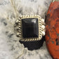 Vintage Native American Silver Rectangle Onyx Decortaed Ring Size 11 For Men