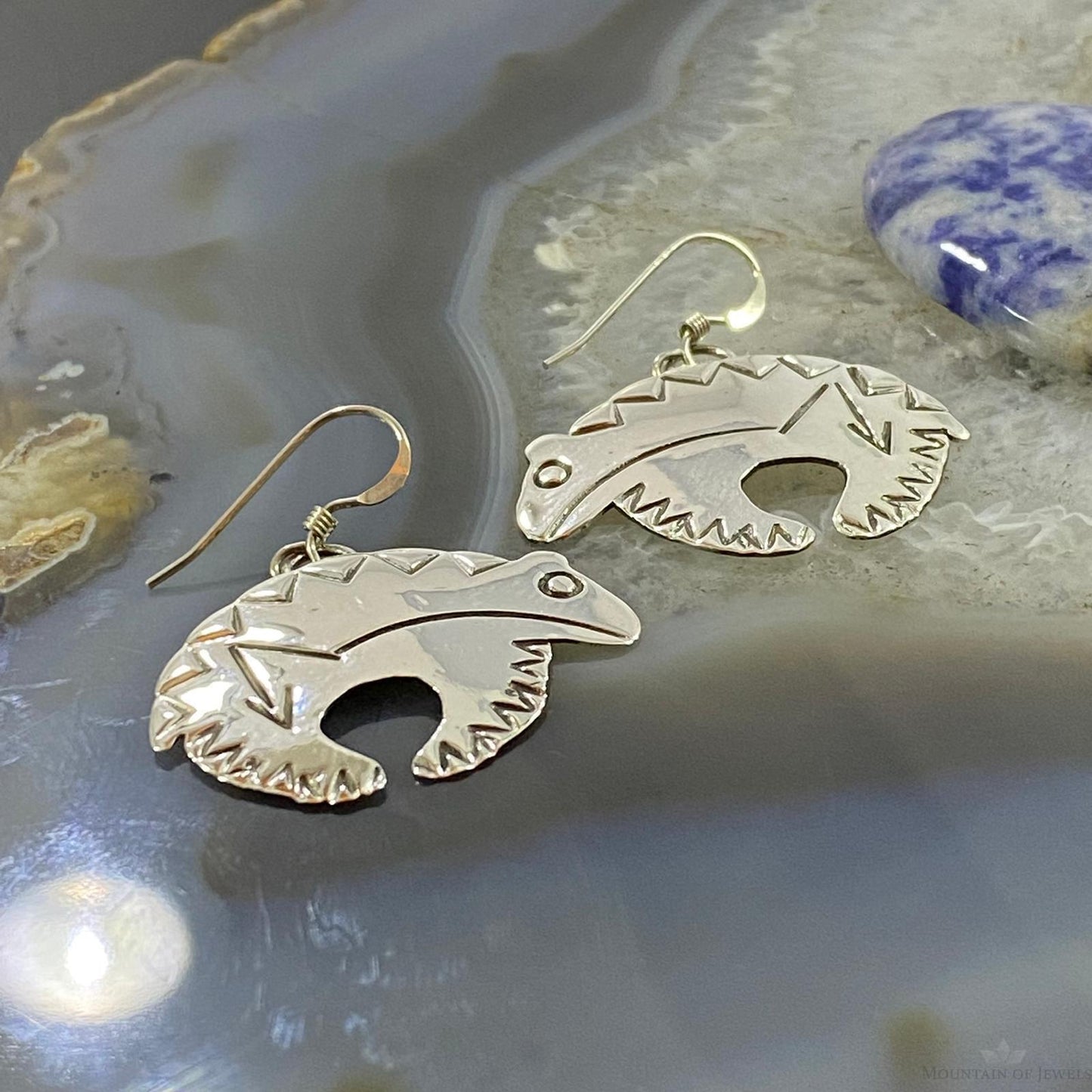 Brad Panteah Sterling Silver Stamped Fetish Bear Dangle Earrings For Women #1