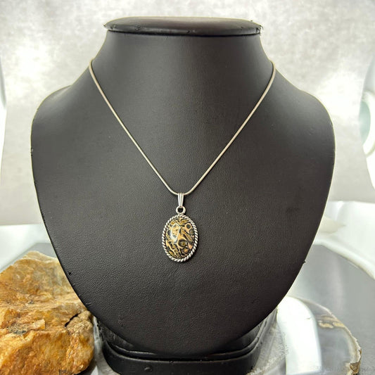 Carolyn Pollack Sterling Silver Picture Jasper Pendant with 16" Necklace For Women