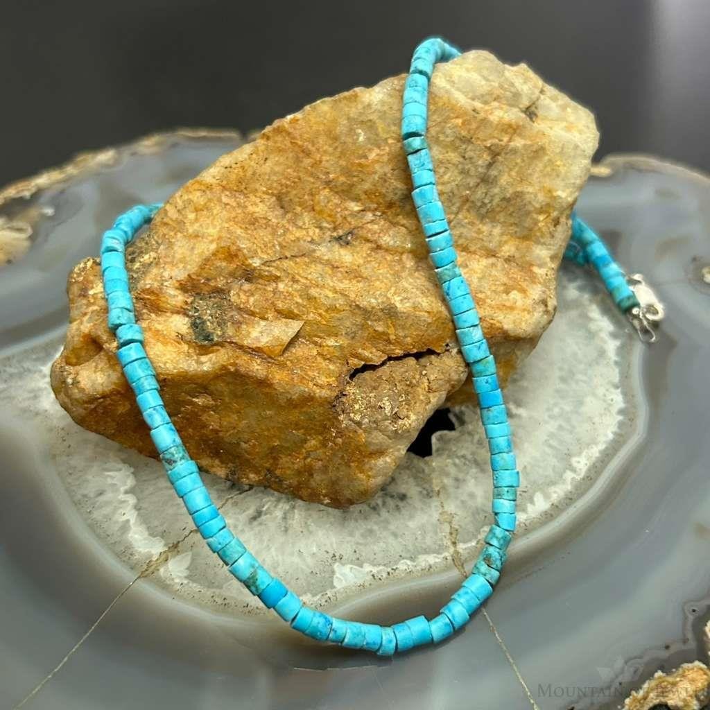 Sterling Silver 4mm Turquoise Disk Beads 17" Necklace For Women