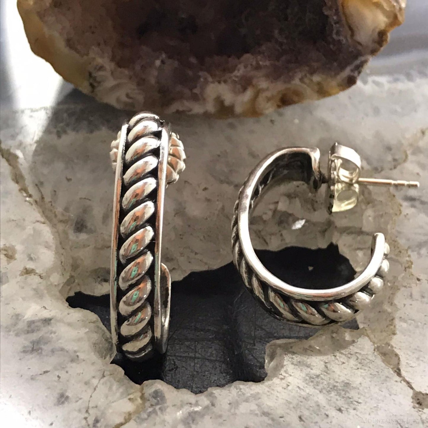 Carolyn Pollack Sterling Silver Engraved Rope Half Hoop Earrings For Women