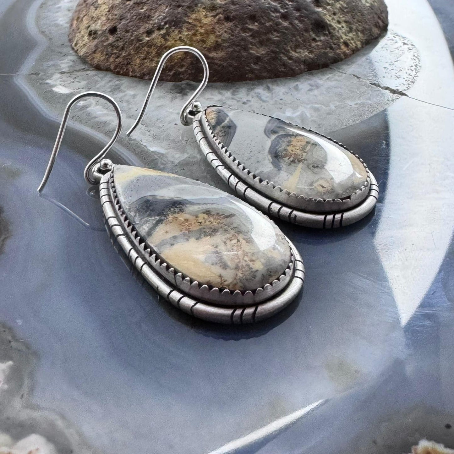 Sterling Silver Southwestern Style Teardrop Maligano Jasper Dangle Earrings For Women #3