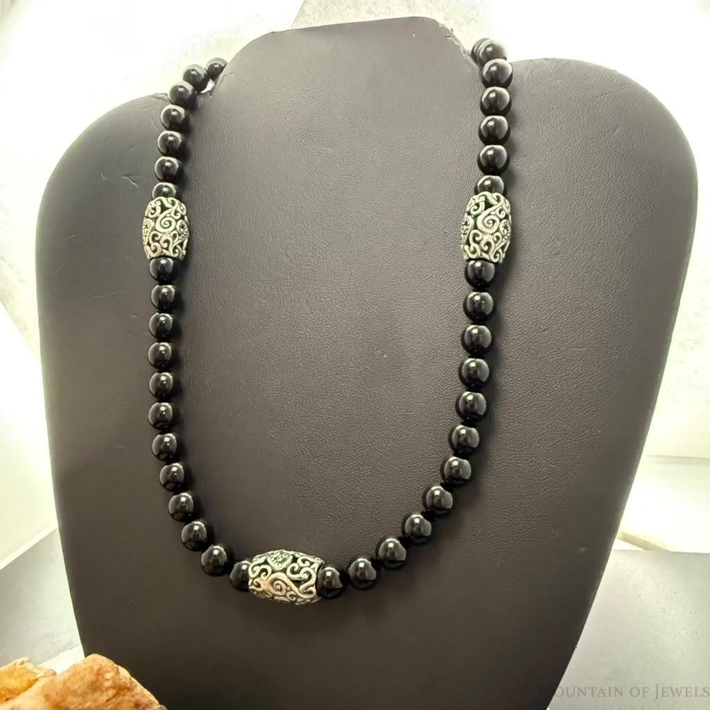 Carolyn Pollack Sterling Silver Swirl Beads & Onyx Beads Magnetic Clasp Necklace For Women