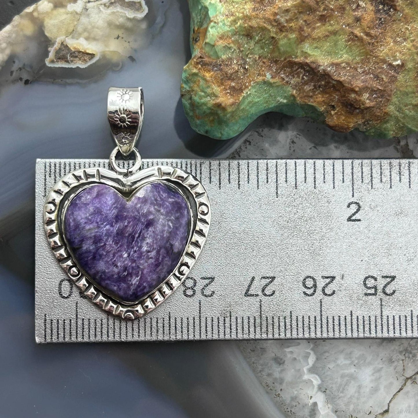 Sterling Silver Southwestern Style Charoite Decorated Heart Pendant For Women #2