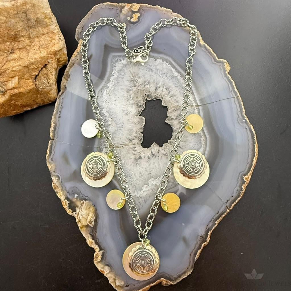Carolyn Pollack Sterling MOP Disc, Peridot, Concho 19" Twisted Rope Necklace