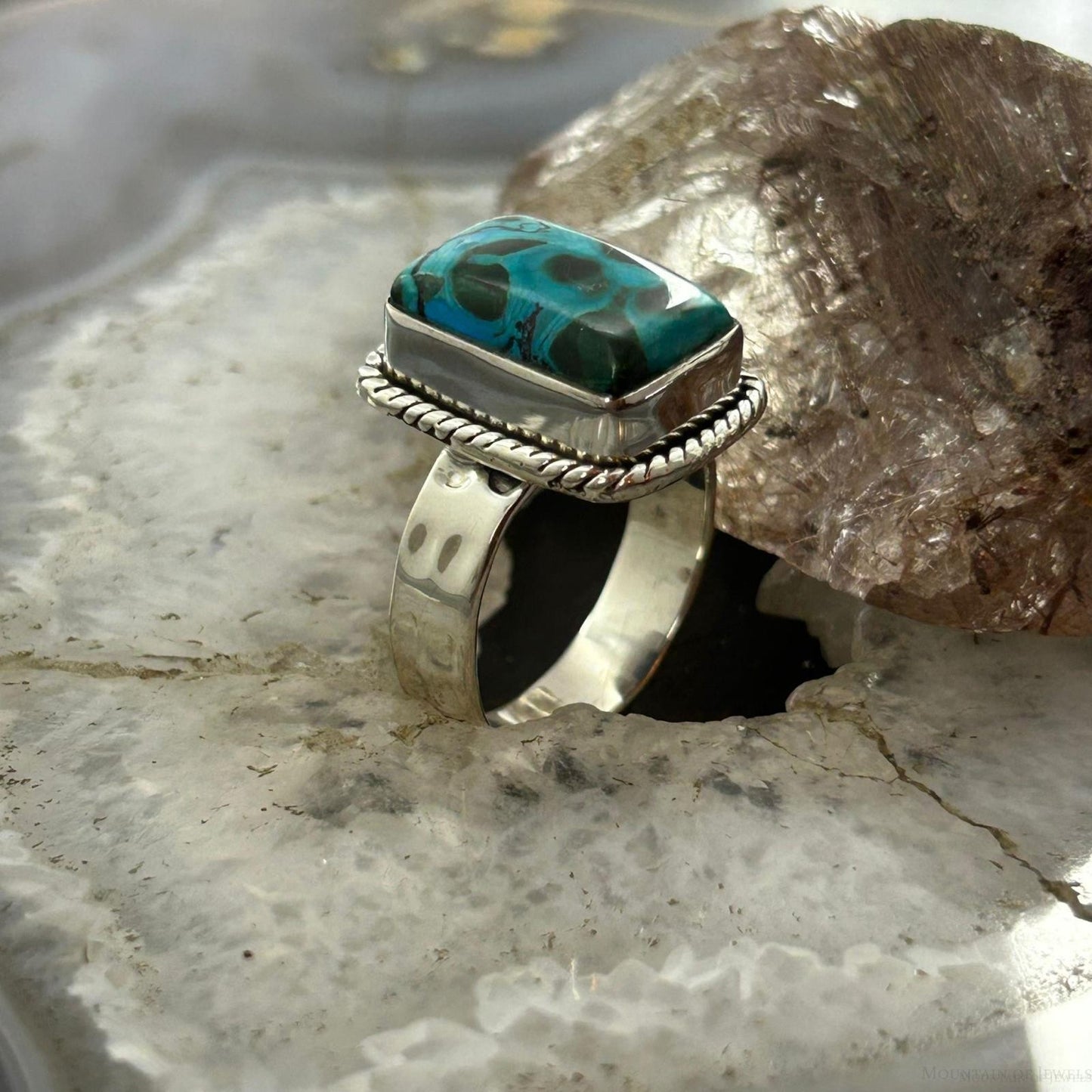 Sterling Silver Southwestern Style Malachite Chrysocolla Bar Ring Size 10 For Women