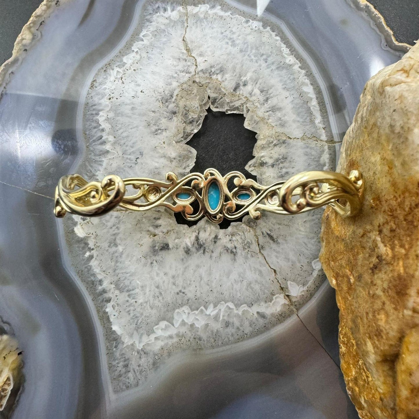 Carolyn Pollack Brass Sleeping Beauty Turquoise Decorated Bracelet For Women