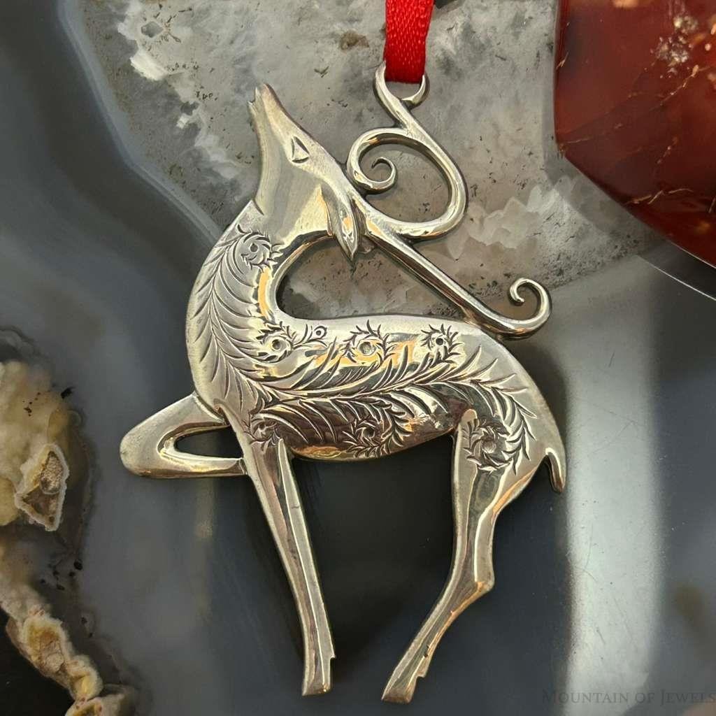 Sterling Silver Handmade & Stamped Ornament Prancer Reindeer