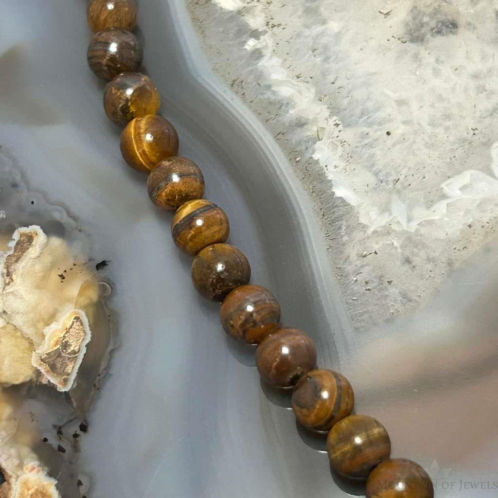 Sterling Silver 6mm Tiger's Eye Beads 18" Necklace For Women