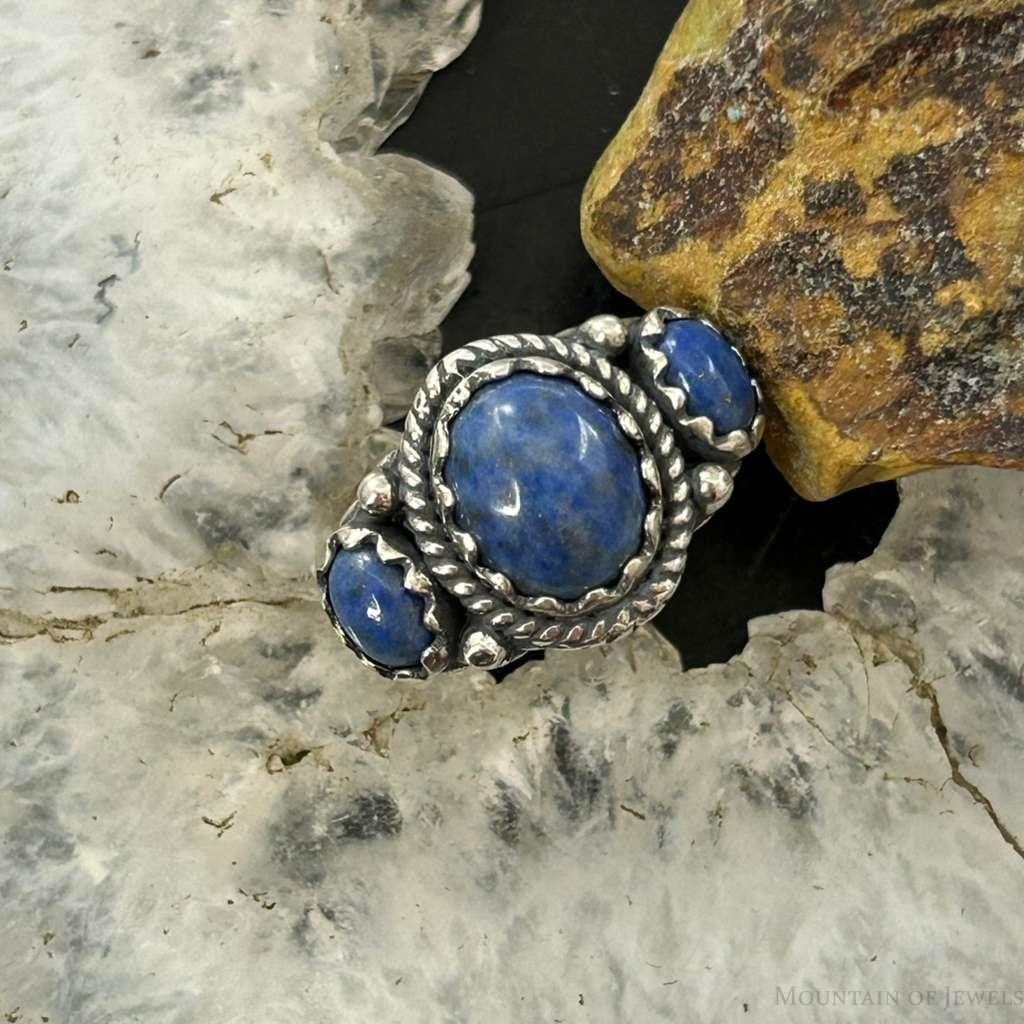 Carolyn Pollack Southwestern Style Sterling Silver 3 Denim Lapis Ring Size 5 For Women