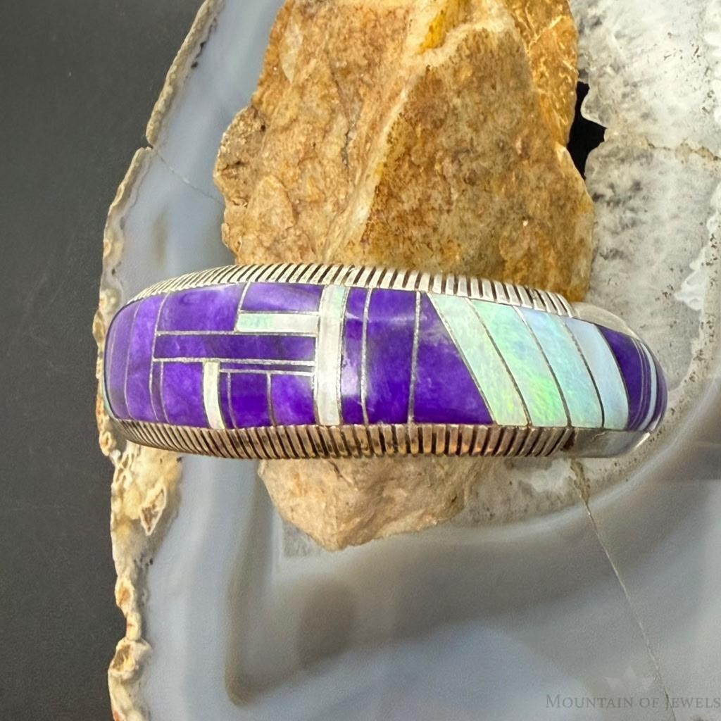 Vintage Native American Sterling Silver Sugilite & Opal Inlay Bracelet For Women