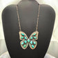 Sterling Silver Southwestern Style Kingman Turquoise Butterfly Pendant 20" Necklace For Women