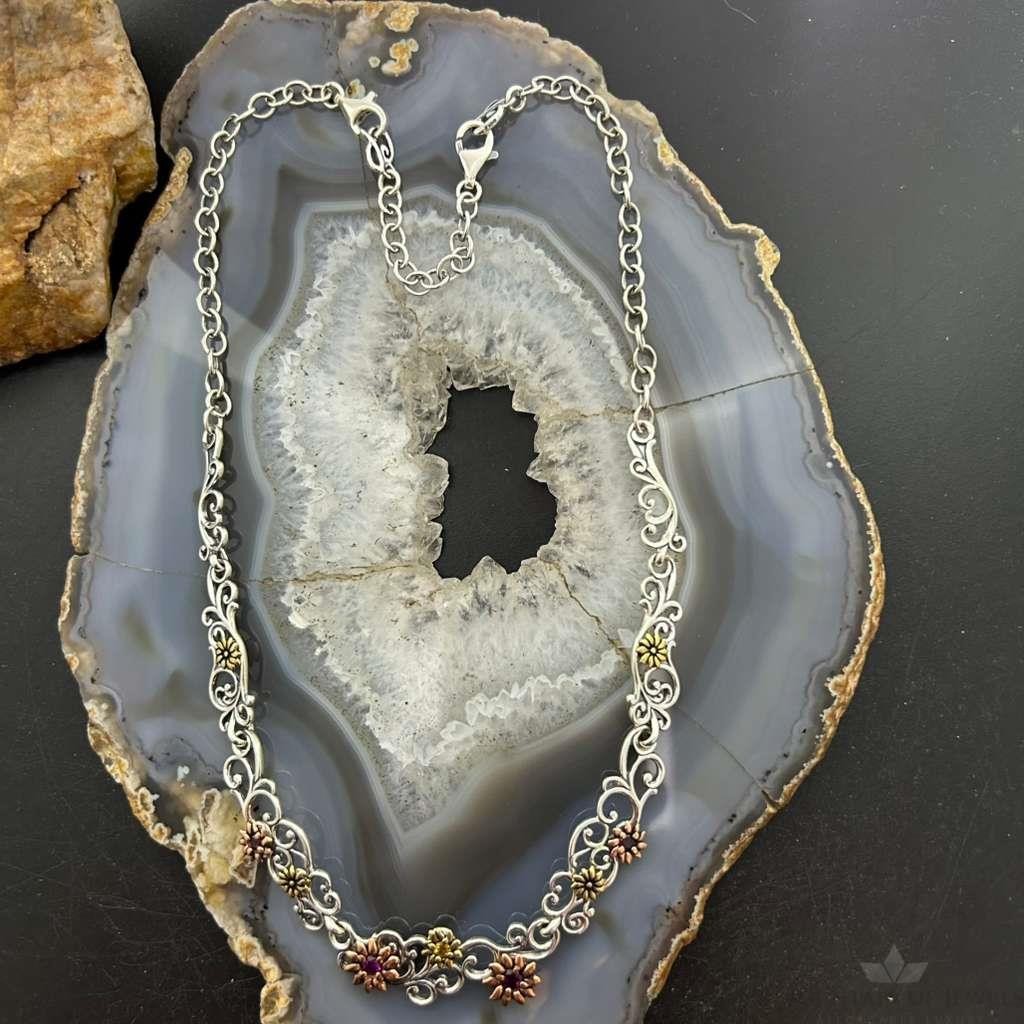 Carolyn Pollack Sterling Silver/Bronze/Brass Ruby & Citrine Necklace For Women