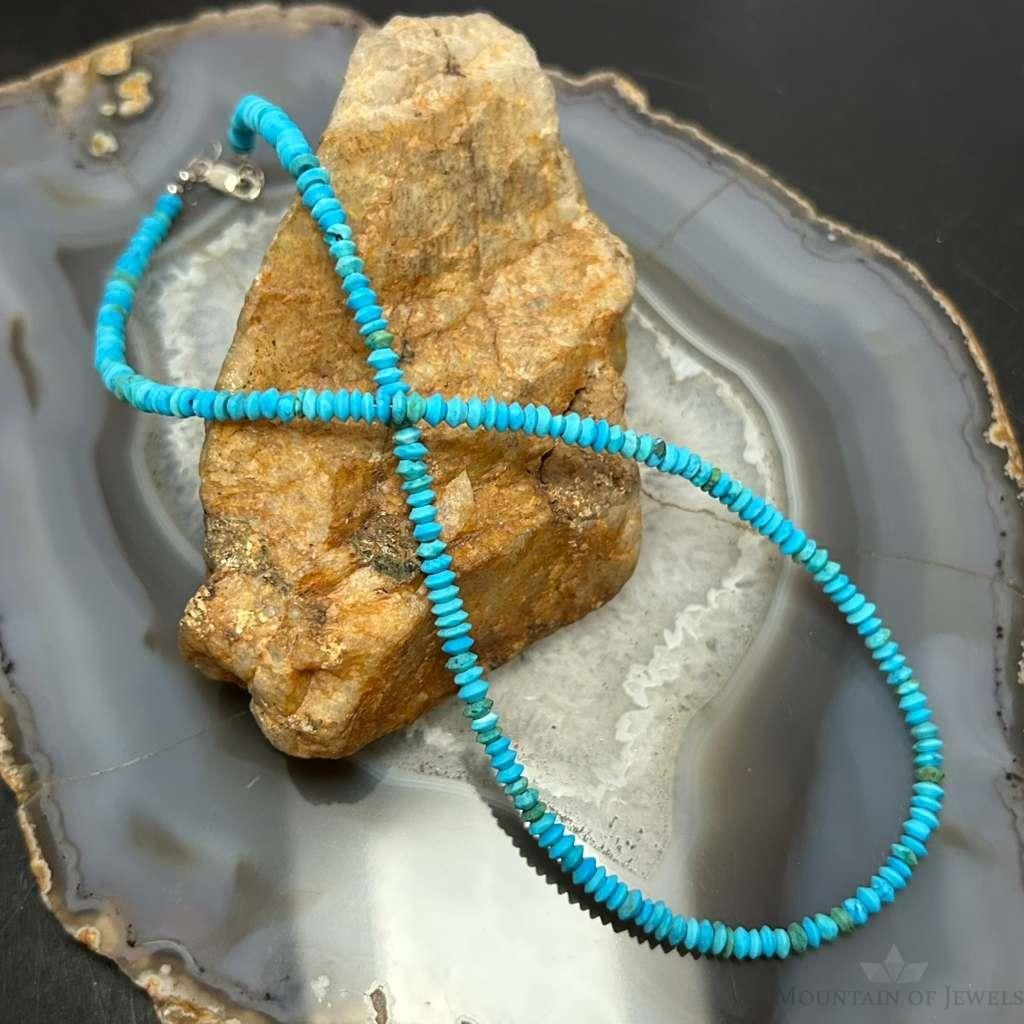 Sterling Silver 4mm Saucer Turquoise Beads 17" Necklace For Women