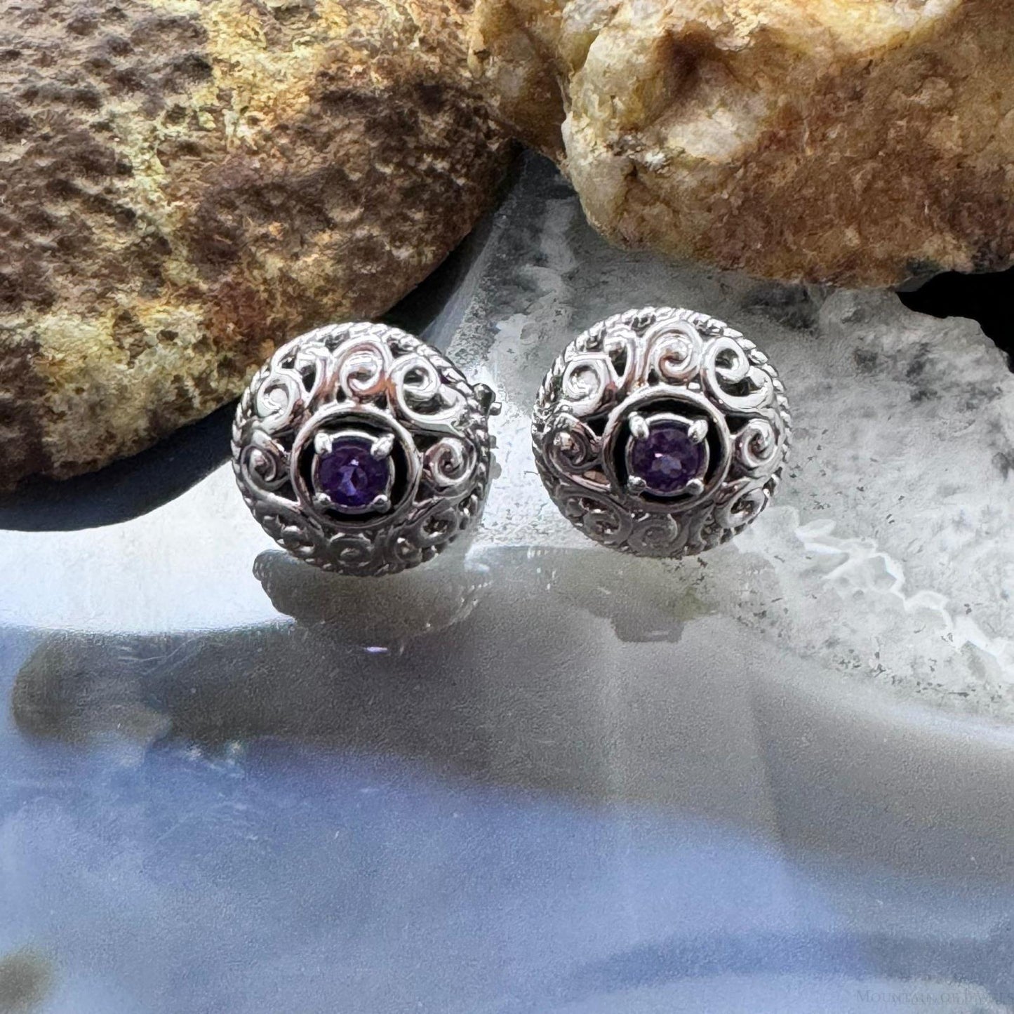 Carolyn Pollack Sterling Silver Round Amethyst Omega Back Stud Earrings For Women