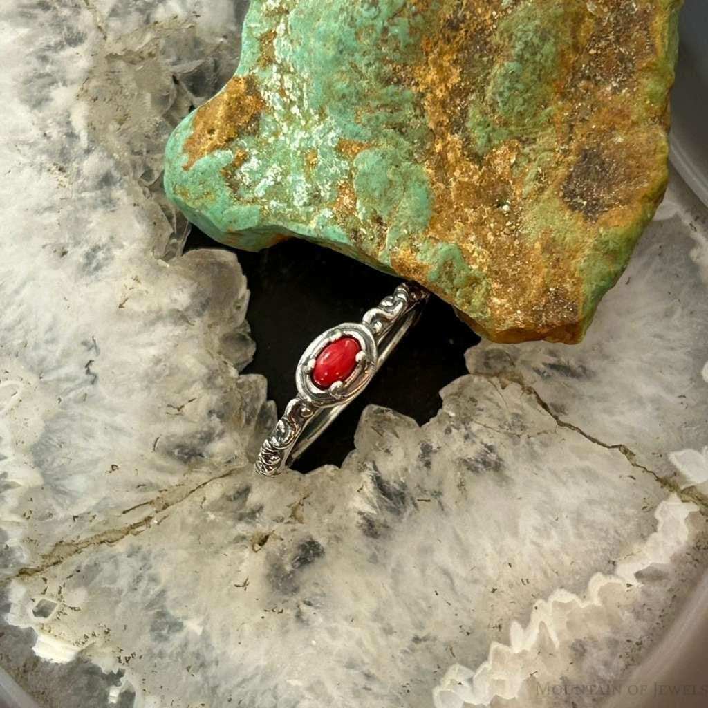 Carolyn Pollack Sterling Silver Oval Red Jasper Decorated Slim Ring For Women