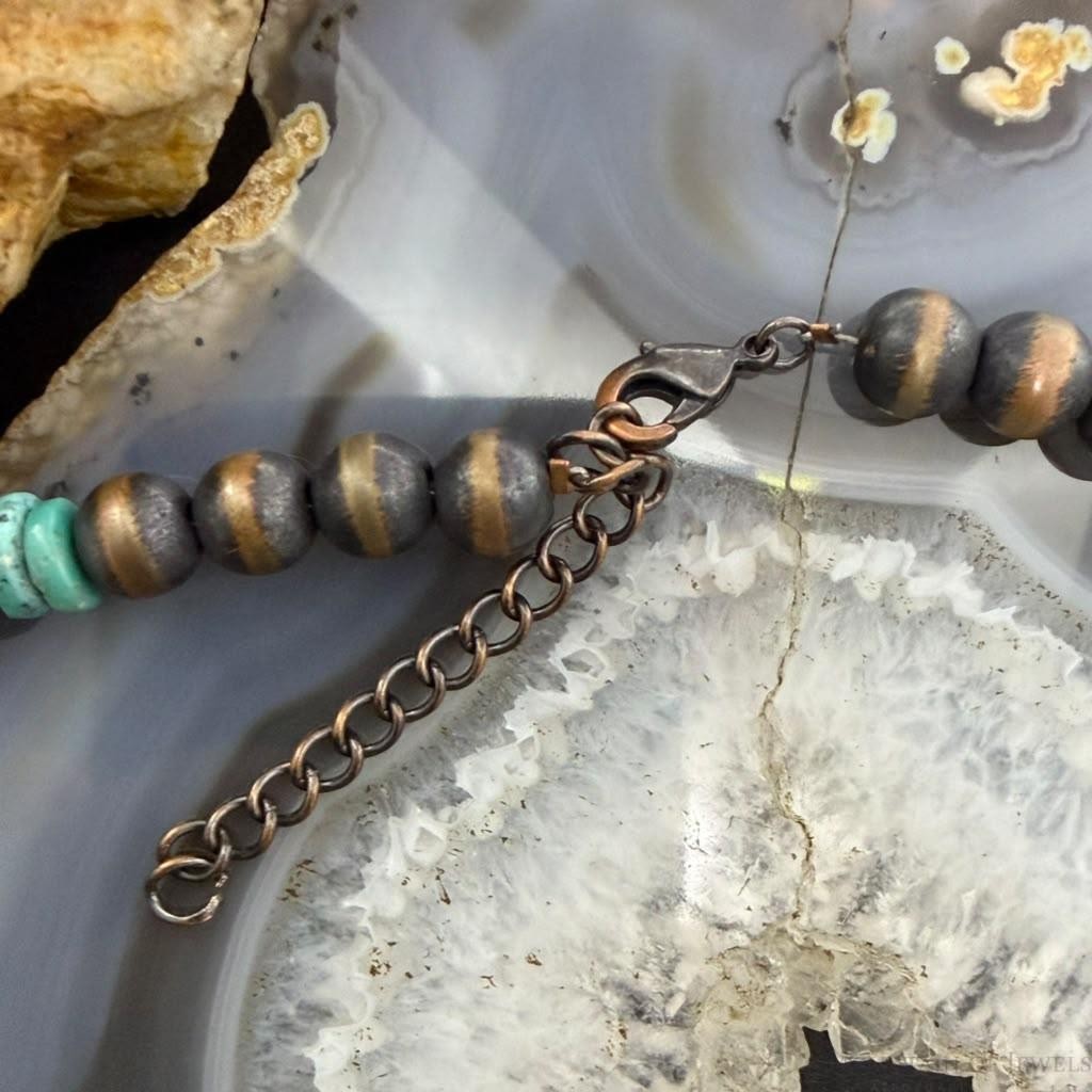 Southwestern Style Copper 8mm Navajo Pearl Beades &Turquoise Disk Necklace For Women