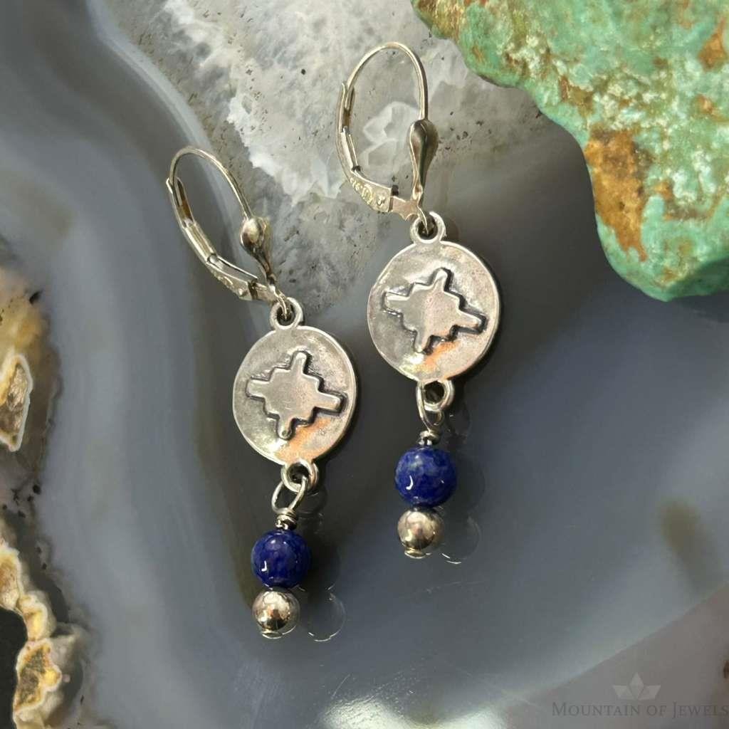 Carolyn Pollack Sterling Silver Lapis & Zia Symbol Dangle Earrings For Women