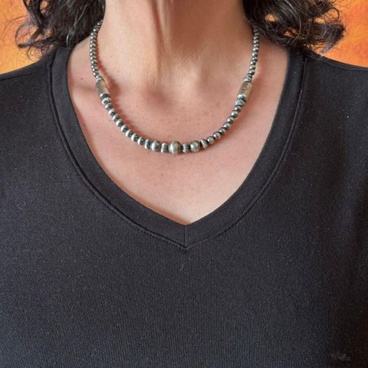 Sterling Silver Southwestern Style 4-10 mm Navajo Pearl Bead 18"- 20" Necklace For Women