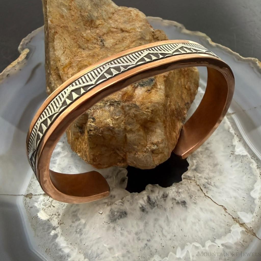 Wylie Secatero Navajo Sterling Silver & Copper Stamped Bracelet For Women #2