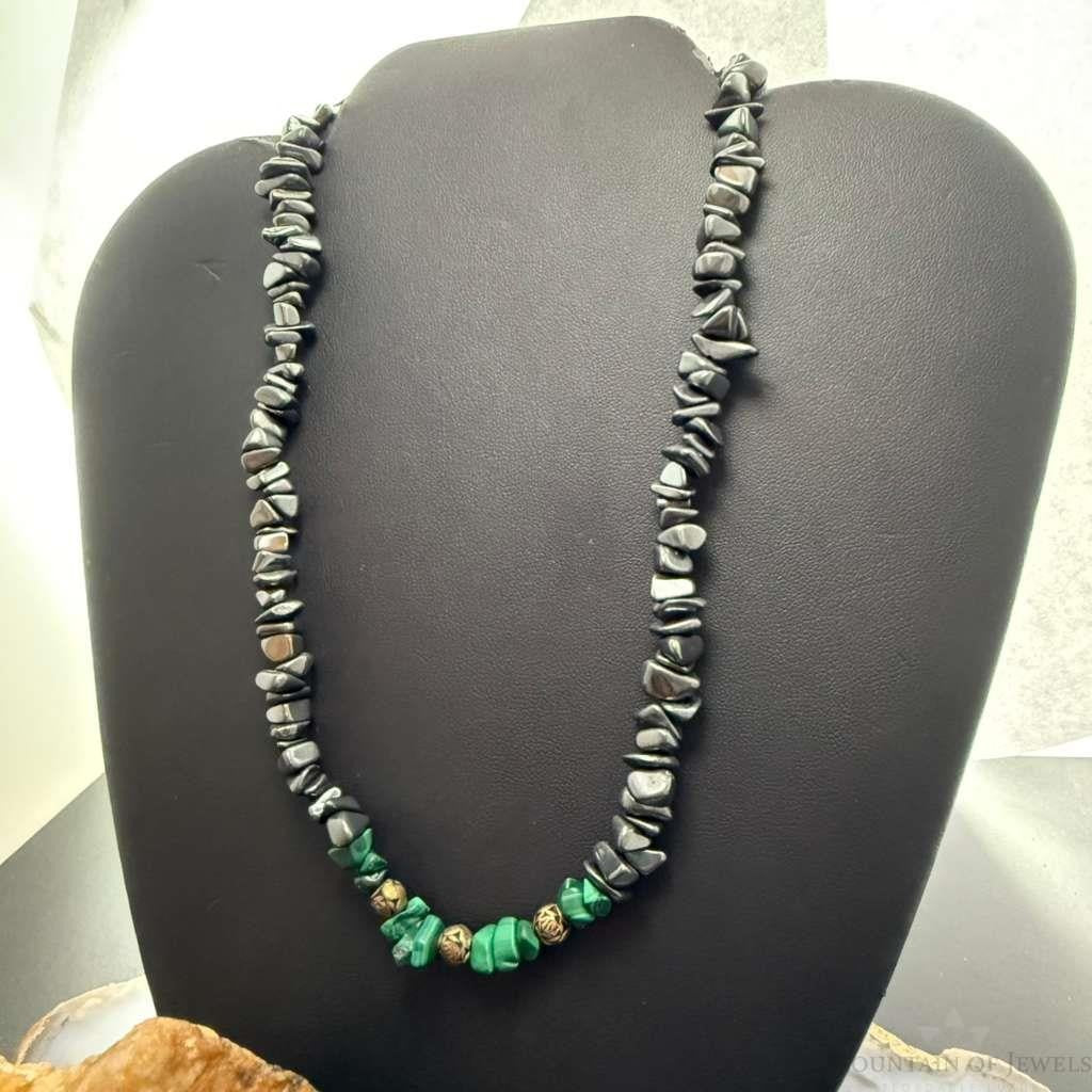 Sterling Silver Hematite & Malachite Beaded 18" Necklace For Women