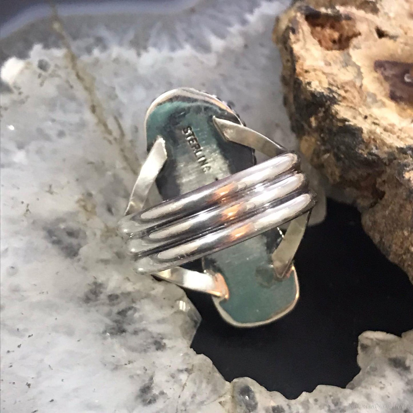 Native American Sterling Silver Coral & Sleeping Beauty Turquoise Ring Size 8 For Women