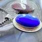 Vintage Sterling Silver Large Oval Blue Chalcedony Fashion Pendant For Women