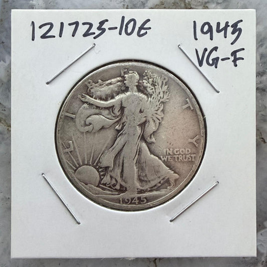 1945 US Walking Liberty Half Dollar 90% Silver VG-F #121725-10E
