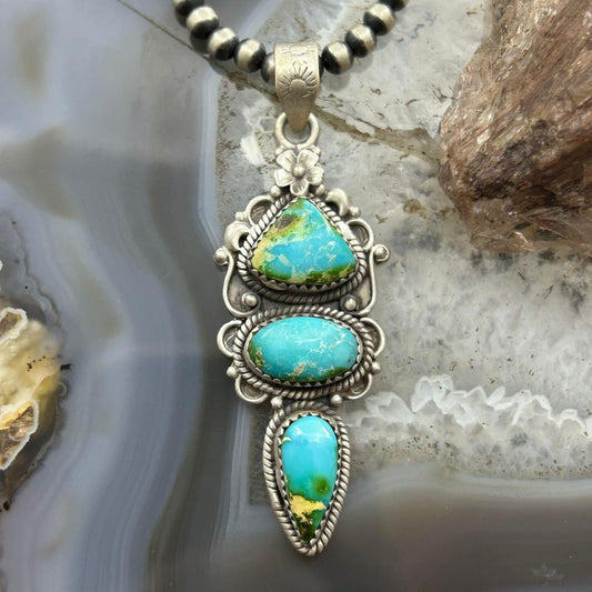 Sterling Silver Southwestern Style 3 Sonora Gold Turquoise Decorated Pendant For Women #4