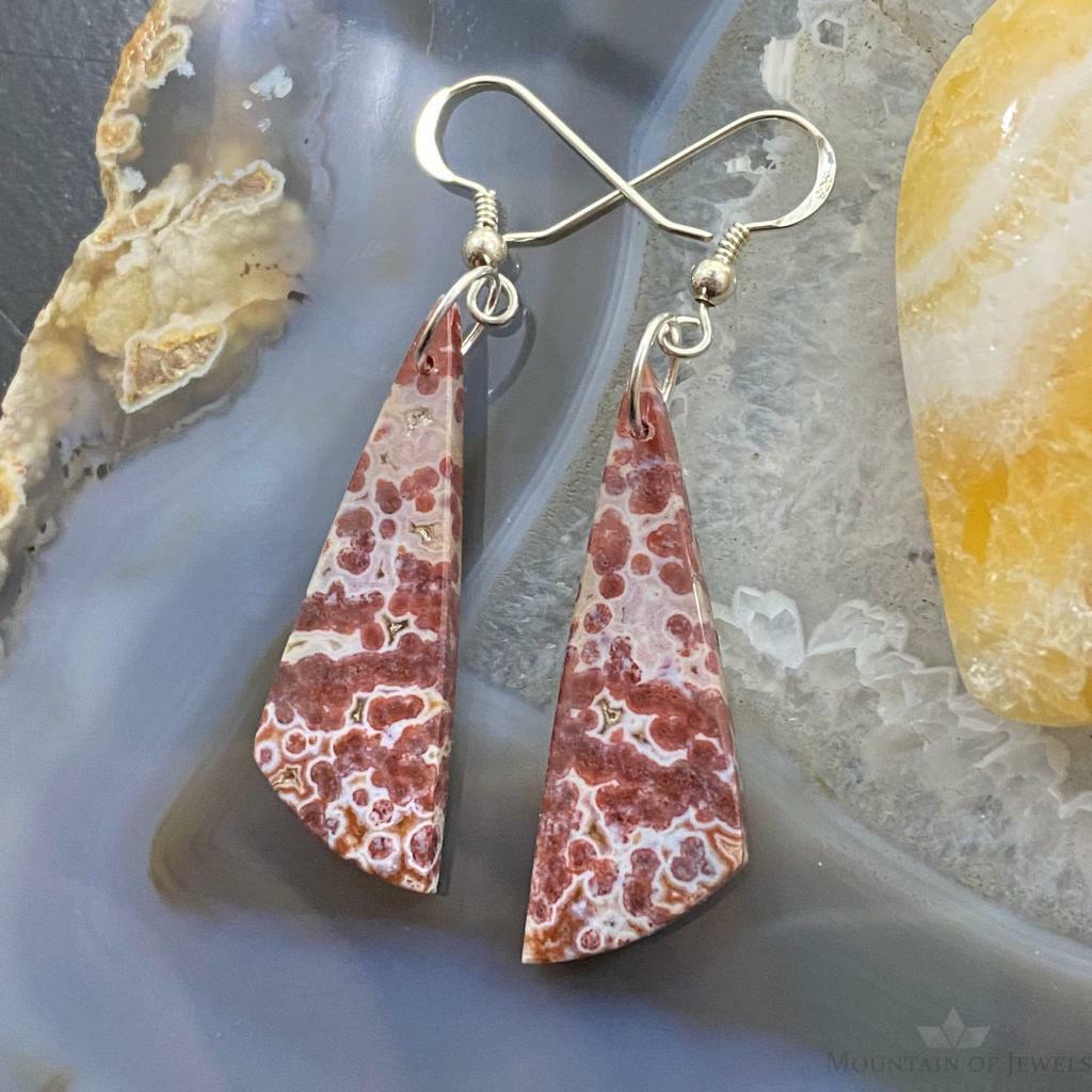 Sterling Silver Triangle Red Ocean Jasper Slab Dangle Earrings For Women