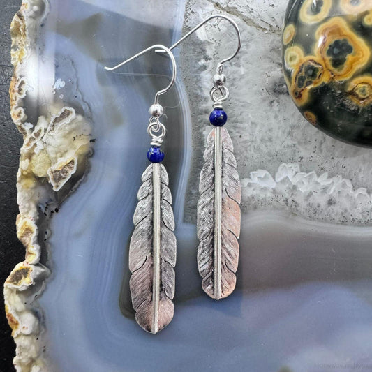 Anthony Gatewood Sterling Silver & Lapis Bead Feather Dangle Earrings For Women